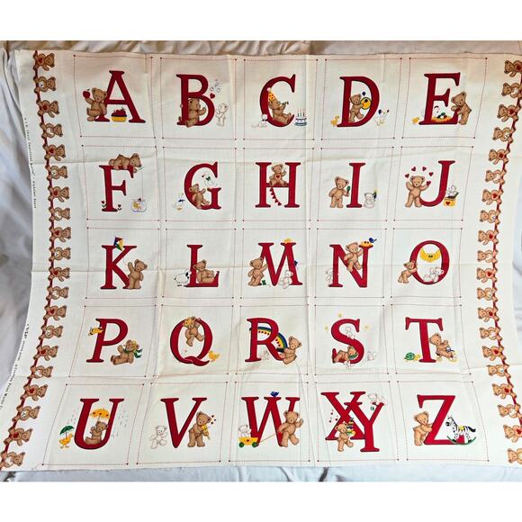Cranston Very Important Bears Alphabet Fabric Sheet Squares Quilt Pillow Uncut - Picture 1 of 5